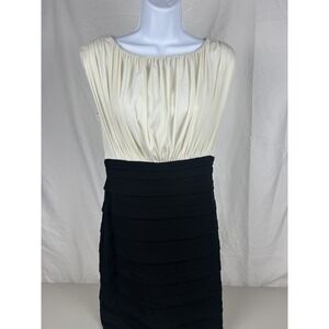 Sangria Midi Cap Sleeve Empire Waist Dress Black Ivory Cocktail Size 6